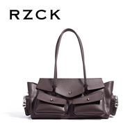 Tas Tote Kulit Asli Korea Berkualitas Tinggi RZCK dengan Estetika Hitam, Dilengkapi Kantong dan Resleting, Tas Selempang Mewah dan Langka untuk Wanita