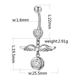 Ailes d'<span class=keywords><strong>Ange</strong></span> Anneaux de <span class=keywords><strong>Nombril</strong></span> Zircon <span class=keywords><strong>Piercing</strong></span> Bijoux Anneau <span class=keywords><strong>Nombril</strong></span> Nail Fashion Body Jewelry - Product Image 6