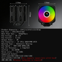 Refroidisseur d'air pour processeur QiuzAim130mm 2011 ARGB X99, 8 caloducs, ventilateur PWM 1151, blanc et noir, double tour, pour TDP 280W LGA1700 AM5 AM4