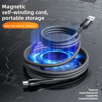 Cable de Carga Rápida y Transferencia de Datos USB-A a Tipo C, Magnético, de Nailon Trenzado, 2.4A, 650 Gauss, para Android, iPhone, Samsung