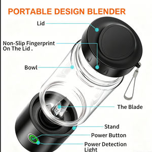Vaso exprimidor eléctrico portátil sin BPA, licuadora con 6 cuchillas, recargable por USB, para hacer batidos de frutas frescas, ideal para oficina, entrenamiento, picnic. - Product Image 6