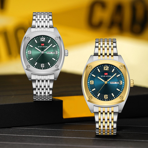 Montre de luxe pour homme en or, boîtier carré, bracelet tressé, mouvement à quartz, avec affichage jour et date, montre de cérémonie et d'affaires - Product Image 1