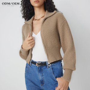 Pull cardigan en polaire pour femme, 100% cachemire pur, hiver, respirant, vintage, chaud, col rabattu, fermeture éclair, tricot épais - Product Image 2