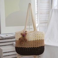 Sac de plage tressé à la main, style estival frais, grande capacité, à bandoulière, avec contraste de couleurs et deux ouvertures, idéal pour les vacances
