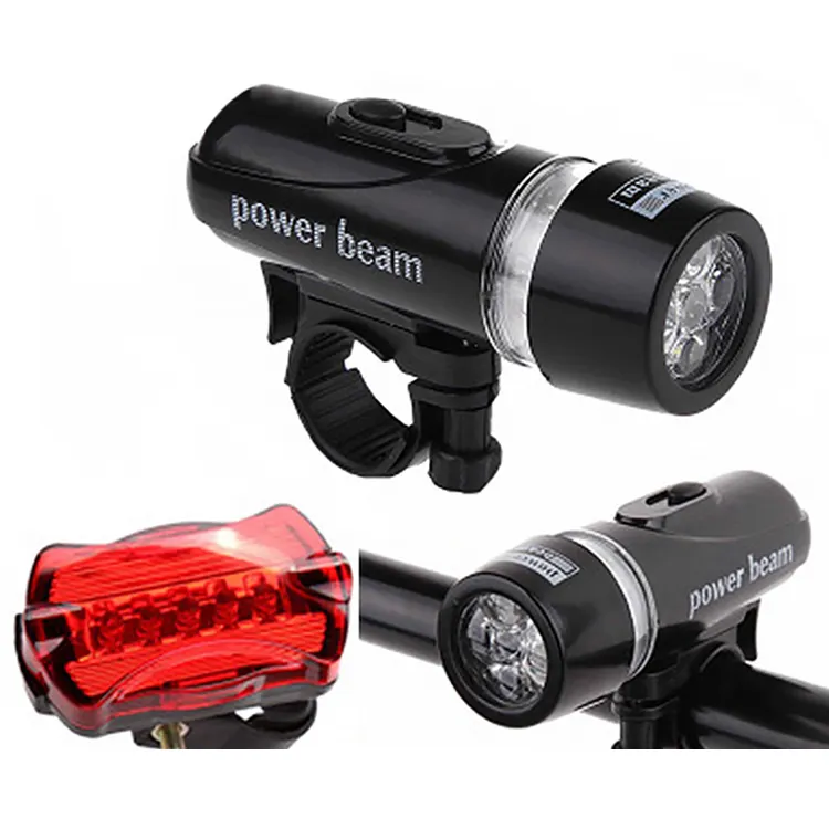 Hot Sale Outdoor Night Riding Dry Battery Powered Bicycle Light 5 LED Bright Front and Rear Bike Lamp Set