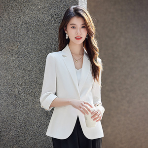 Women's White Blazer Solid Color Polyester Breathable Casual Elegant Spring Summer 2025 Style Petite Fit - Product Image 2