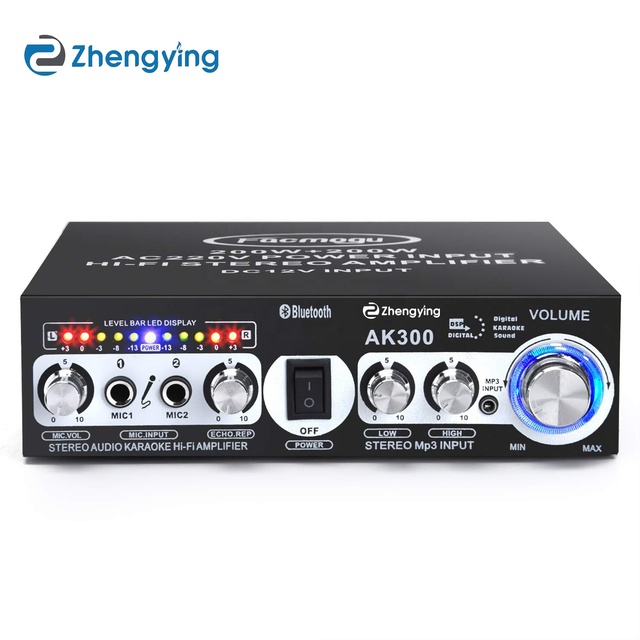 ZhengYing AK300BT Hi-Fi Stereo Karaoke Digital Audio Receiver 60W Output Power Amplifier BT 5.0 2 Mic Input for Home KTV Metal