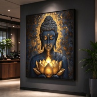 Tableau mural en toile Bouddha très populaire, peinture à l'huile faite à la main Bouddha Lotus texture 3D encadrée, décoration murale religieuse pour salon et maison