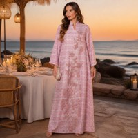 Abaya Polyester ODM dengan Aplikasi Bunga & Hiasan Berlian Imitasi, Kerah Mandarin, untuk Lebaran, Pernikahan, Pesta Malam & Acara Formal