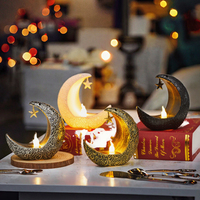 Lanterne LED en forme de lune pour le Ramadan, artisanat doré musulman Eid Mubarak, décoration de table pour fête, ornements en plastique Elonna
