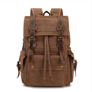 Dropshipping Shopify Retro Crazy Horse Waxed <b>Canvas</b> <b>Backpack</b> Vintage <b>Canvas</b> Rucksack Outdoor Travel Daypack - Product Image 1