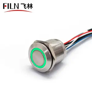 FILN 19mm with wire leading 304 stainless steel momentary push button switch TRI-Color RD&GN&AB 220V 110V 12V wtarerproof IP68