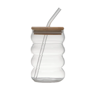 Gobelet en verre borosilicate haut de gamme, motif chenille, avec paille en spirale ondulée et couvercle en bambou pour thé au lait