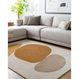 Tapis moderne abstrait aux formes organiques aux tons terreux, en laine de Nouvelle-Zélande tuftée à la main, pour intérieurs de luxe, vente en gros - Product Image 1