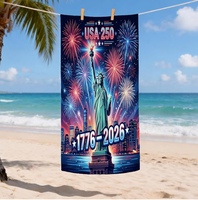 Serviettes de plage personnalisées en gros, thème patriotique 250e anniversaire des États-Unis, douces, absorbantes et à séchage rapide, idéales pour adultes