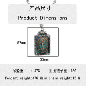 <b>Titanium</b> Steel Painted Zakiram Thangka Pendant With <b>Chain</b> Face Design Idol Style Fashion Necklace For Men Women 216037 - Product Image 4