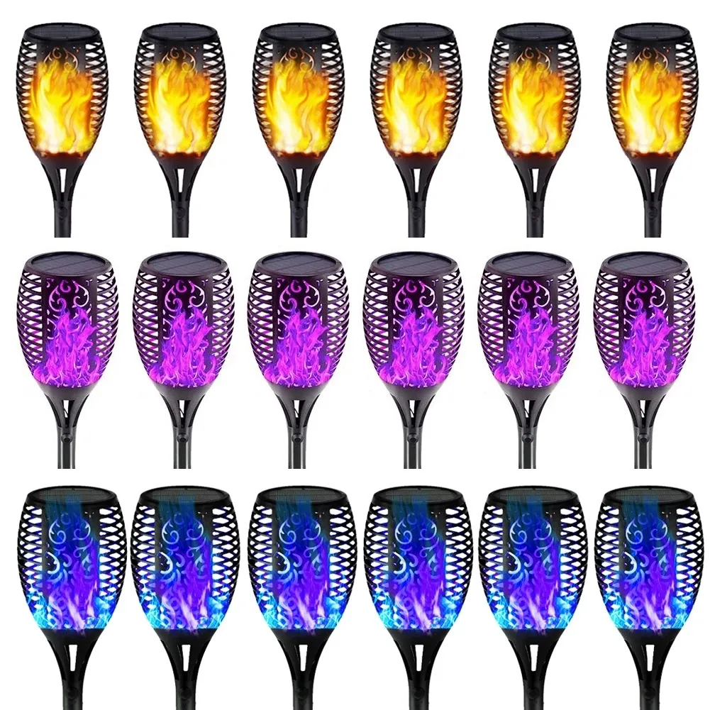 Solar Flame Torch Light Flickering Blue Purple Light Waterproof Garden Decoration Outdoor Lawn Path Yard Patio LED Lamps