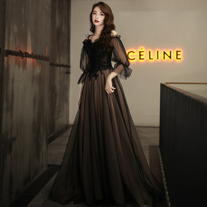Elegant Evening Gown Women Black Off Shoulder Long Dress Empire Waistline Formal Party Banquet Dress 2026 New Style - Product Image 1