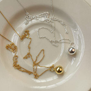 S925 серебряный шар свитер цепь длинный круглый шар серебряное модное ожерелье для женщин - Product Image 1