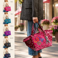 Sac fourre-tout en toile à imprimé Paisley patchwork, sac à main à double poignée, sac à bandoulière vintage ethnique réutilisable pour les voyages et le shopping