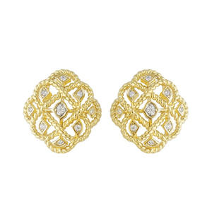 Pendientes de Oro con Diamantes, Diseño Geométrico Clásico en Oro Amarillo para Mujer, Uso Diario, Engaste de Garra, Corte Brillante Redondo - Product Image 4