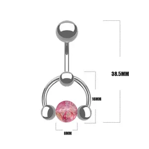 YICAI 316L Surgical Steel Stone Ball Belly Button Rings For Women Summer Ombligo Circle Stone Navel Piercing