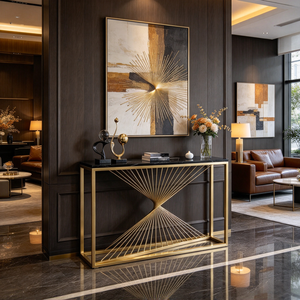Table <span class=keywords><strong>console</strong></span> moderne minimaliste avec structure métallique ajourée et plateau en marbre pour hall <span class=keywords><strong>d</strong></span>'<span class=keywords><strong>entrée</strong></span> de villa, mobilier de maison - Product Image 2