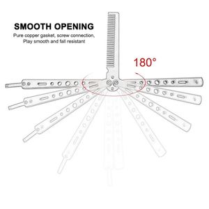 Suministros de peluquero práctica al aire libre peine cuchillos Balisong mariposa hoja giratoria cuchillo plegable peine de pelo entrenador - Product Image 5
