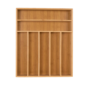Modern Kitchen Drawer Organizer WOOD Tableware & Silverware Holder Rectangular <b>Storage</b> <b>Tray</b> with 7 Slots - Product Image 1