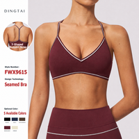 Soutien-gorge de sport Dingtai à blocs de couleur, col en V, grande taille, dos ouvert, pour femme, avec coussinets amovibles, extensible dans les quatre sens, haut de yoga, devant en Y