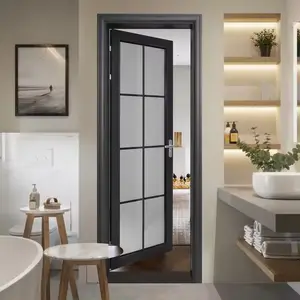 现代住宅酒店定制室内钢化磨砂玻璃铝门设计卫生间浴室铝平开门