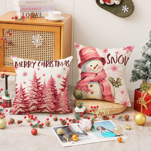 Pink <b>Reindeer</b> <b>Christmas</b> Pillowcase Polyester Letter Print Festive Decoration Living Room Sofa Cushion Cover - Product Image 3