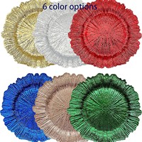 Assiettes de présentation en plastique doré métallisé, isolantes thermiquement, en PP de qualité alimentaire, motif floral, pour mariages et fêtes