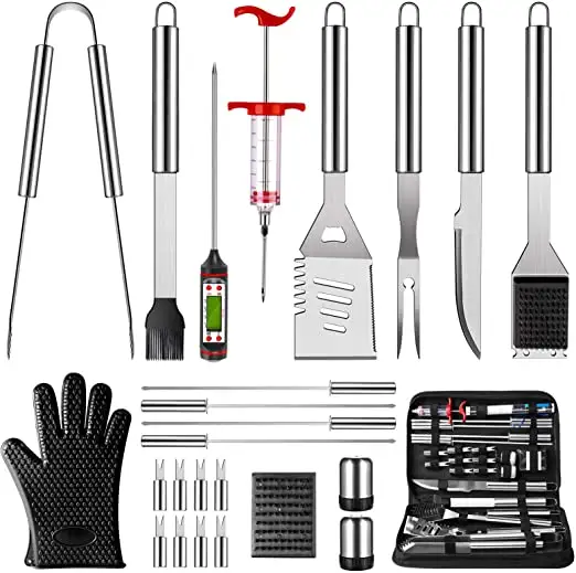 In Acciaio Inox BBQ Tools Set spatola forcella pinze coltello spazzola spiedini Barbecue Grigliate Utensile di Campeggio Esterna Set di Strumenti di Cottura