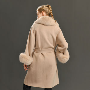 Nuovo commercio all'ingrosso di moda signore delle pecore doppio lato 100% cappotto di lana con cintura invernale lungo fatto a mano da <span class=keywords><strong>donna</strong></span> cappotto di lana Cashmere - Product Image 2