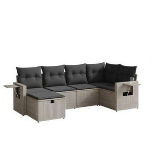 Grand ensemble de canapés de jardin en polyrotin gris 6 places, mobilier d'extérieur au design contemporain - Product Image 1