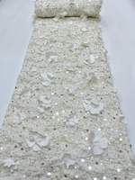 Dentelle en tulle à paillettes rose blush avec appliques florales 3D pour robe de mariée, robe de soirée, robe de créateur, plusieurs couleurs, livraison rapide