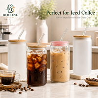 Gobelet en verre borosilicate 500 ml (16,9 oz) avec couvercle en bambou et paille réutilisable, personnalisable avec logo, pour café glacé, esthétique Bolong, vente en gros