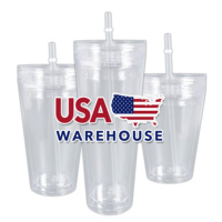 Entrepôt USA 12oz/16oz/24oz gobelet boule à neige en plastique transparent en acrylique à double paroi avec trou pré-percé et bouchon de paille