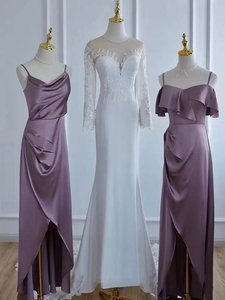 Dames personnalisées <span class=keywords><strong>robe</strong></span> de soirée longue mariage invités <span class=keywords><strong>robe</strong></span> de bal Simple violet <span class=keywords><strong>Satin</strong></span> robes de demoiselles <span class=keywords><strong>d</strong></span>'<span class=keywords><strong>honneur</strong></span> - Product Image 2