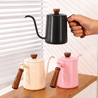 Bouilloire à café en acier inoxydable de qualité alimentaire, avec poignée en bois et bec col de cygne pour un débit d'eau précis