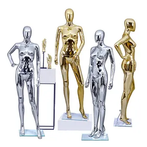 Plastic Female Mannequin Women Full Body Dummy Boutique Window Display Gold Silver Chrome Standing Posture Clothes Shop