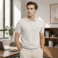 Polo en tricot crème pour homme FNJIA, manches courtes, rayures texturées, décontracté, pour le bureau, fournisseur OEM en gros sur mesure