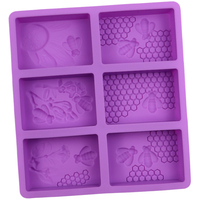 1204 6-Loch Honigbienen- und Wabenform Quadratische Seifenform Silikon-Kuchenform Silikonform für DIY-Seife Kerzen Harz Silikon