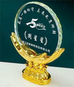 Manecillas doradas <span class=keywords><strong>de</strong></span> resina con placa circular <span class=keywords><strong>de</strong></span> cristal transparente Trofeo <span class=keywords><strong>de</strong></span> premio - Product Image 2