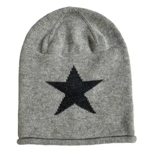Topi kasual luar ruangan, topi Beanie musim dingin rajut pola bintang lima-sudut, topi Beanie kasual untuk luar ruangan