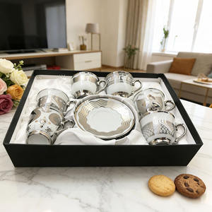Juego de Tazas y Platos de Porcelana con Borde Dorado de Lujo de 90 cc para el Té de la Tarde, Estilo <span class=keywords><strong>Jordan</strong></span> y Turco, 6 Piezas - Product Image 3