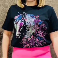 Patchs thermocollants OEM/ODM en strass colorés en forme de tête de cheval, effet dégradé, lavables, pour vêtements féminins, Juneteenth