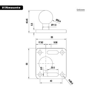 VINmounts Support 1" tête sphérique, espacement trous 40x40mm, base carrée en aluminium pour dispositif  VIN-B-006 - Product Image 2