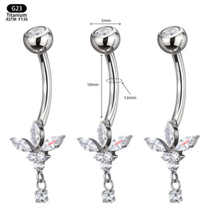 Piercing de nombril en titane motif papillon 10mm G23 ASTM F136 à filetage interne - Product Image 1